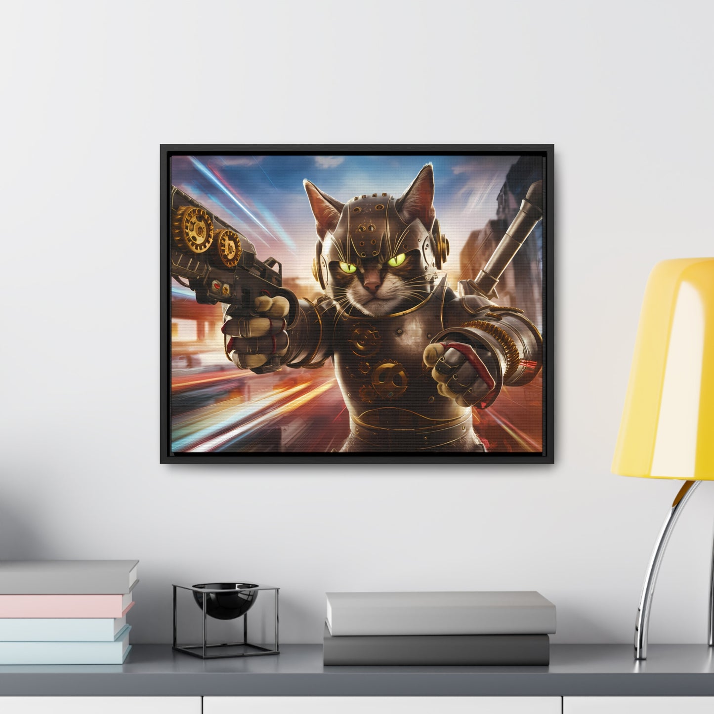 Cyberpunk Cat Warrior - Gallery Canvas Wraps, Horizontal Frame