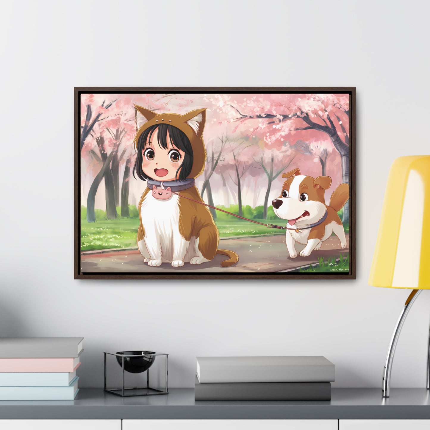 Blossom Walk with My Furry Friends - Gallery Canvas Wraps, Horizontal Frame