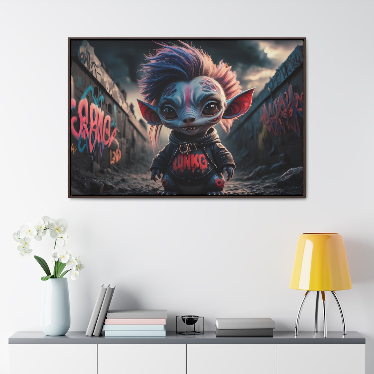 Rebel Gremlin in the Neon Alley - Gallery Canvas Wraps, Horizontal Frame