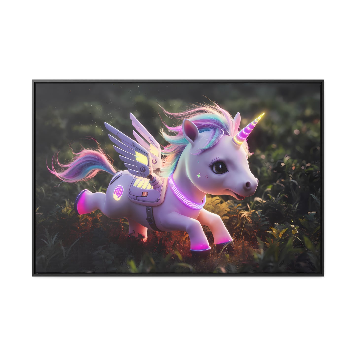 "Cybernetic Unicorn's Twilight Adventure" - Gallery Canvas Wraps, Horizontal Frame