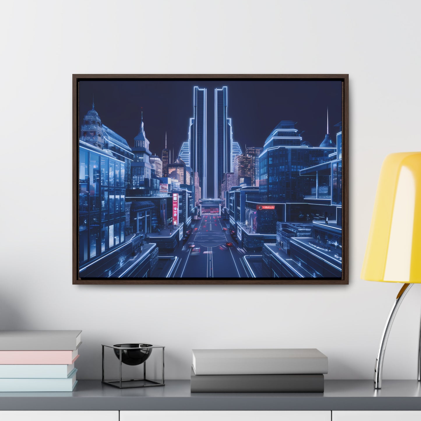 Neon Cityscape at Midnight - Gallery Canvas Wraps, Horizontal Frame