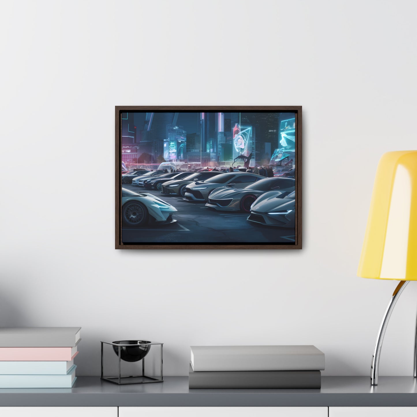 "Midnight Car Meet in Neon City" - Gallery Canvas Wraps, Horizontal Frame