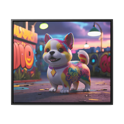 "Graffiti Pup in Neon Alley" - Gallery Canvas Wraps, Horizontal Frame