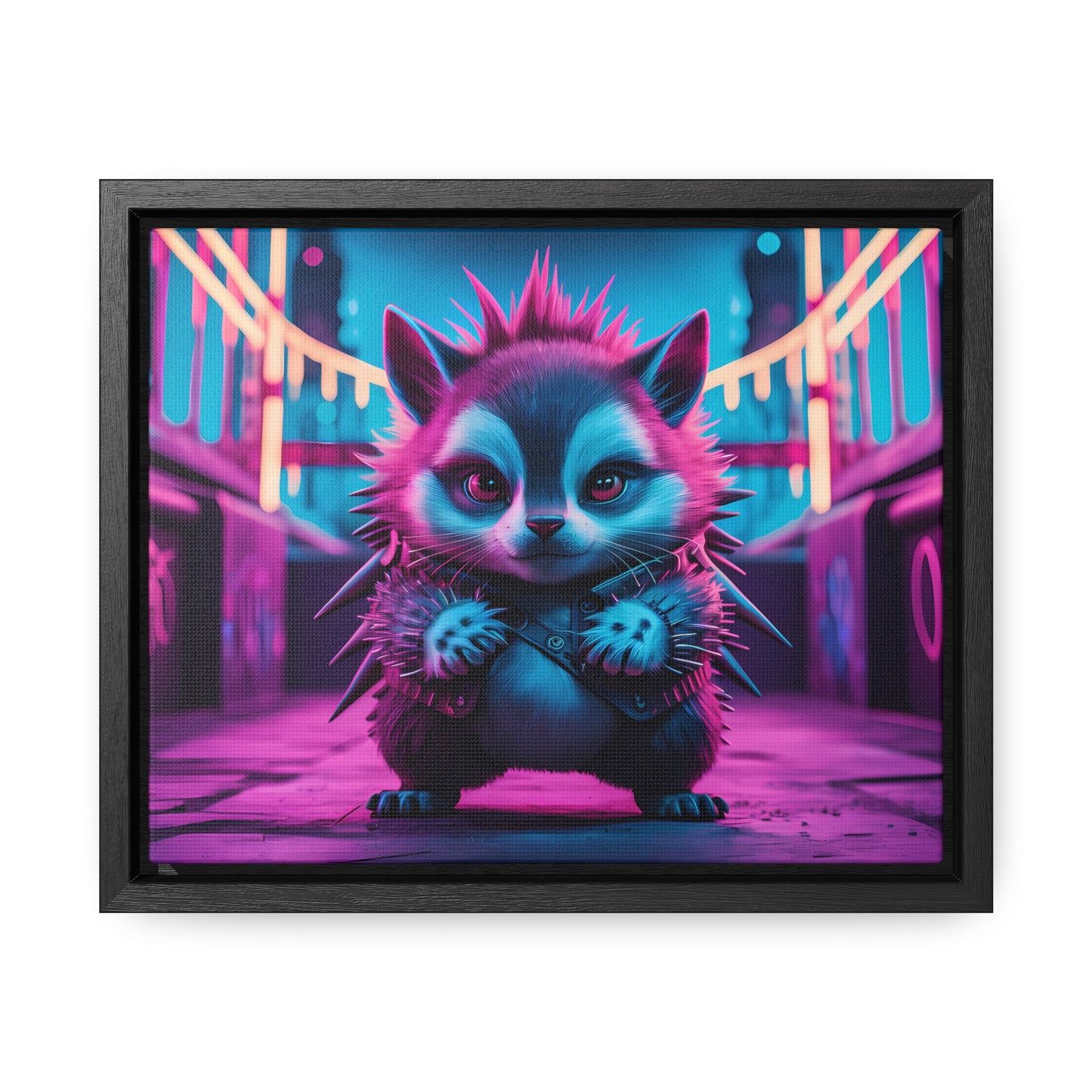 Punk Hedgehog in Neon City - Gallery Canvas Wraps, Horizontal Frame