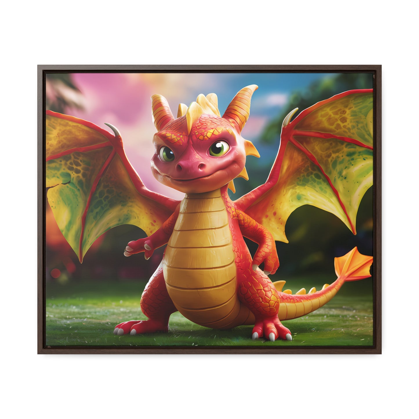 "Playful Baby Dragon in a Magical Forest" - Gallery Canvas Wraps, Horizontal Frame