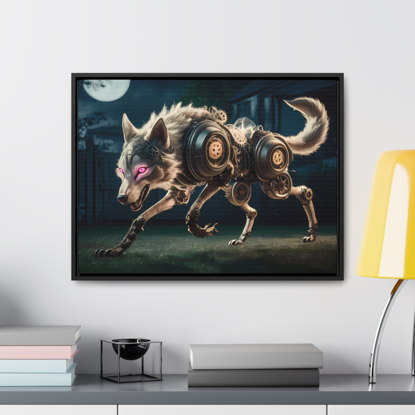 Cyberwolf Under the Moon - Gallery Canvas Wraps, Horizontal Frame