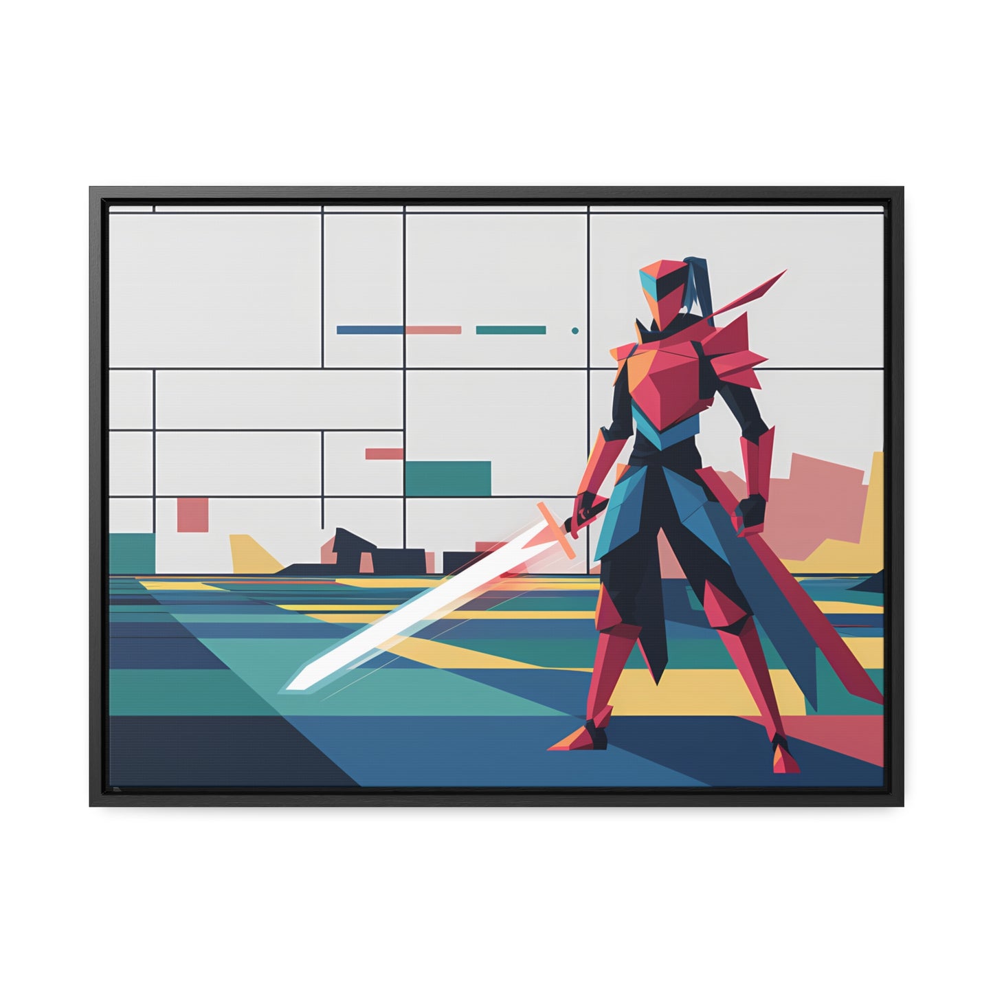 Neon Knight in a Digital Realm - Gallery Canvas Wraps, Horizontal Frame