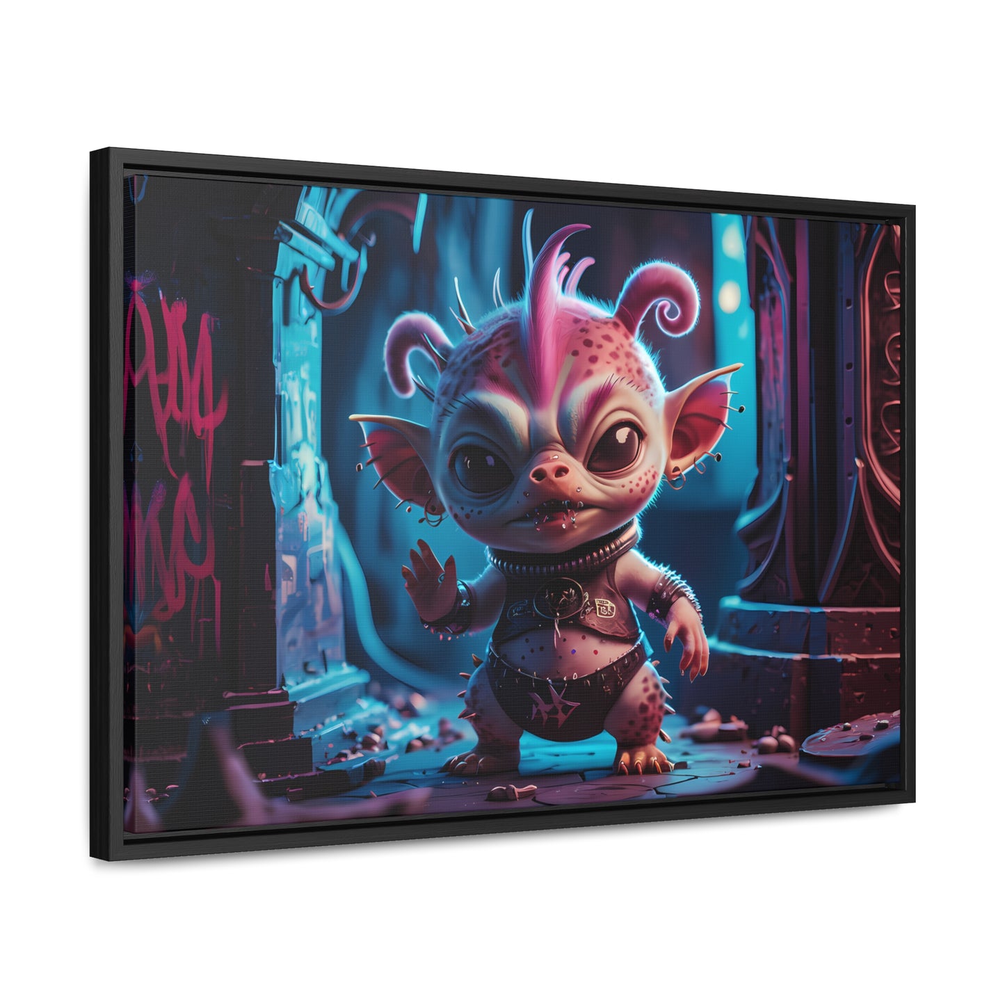 "Punk Goblin in Neon Alley" - Gallery Canvas Wraps, Horizontal Frame