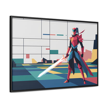 Neon Knight in a Digital Realm - Gallery Canvas Wraps, Horizontal Frame