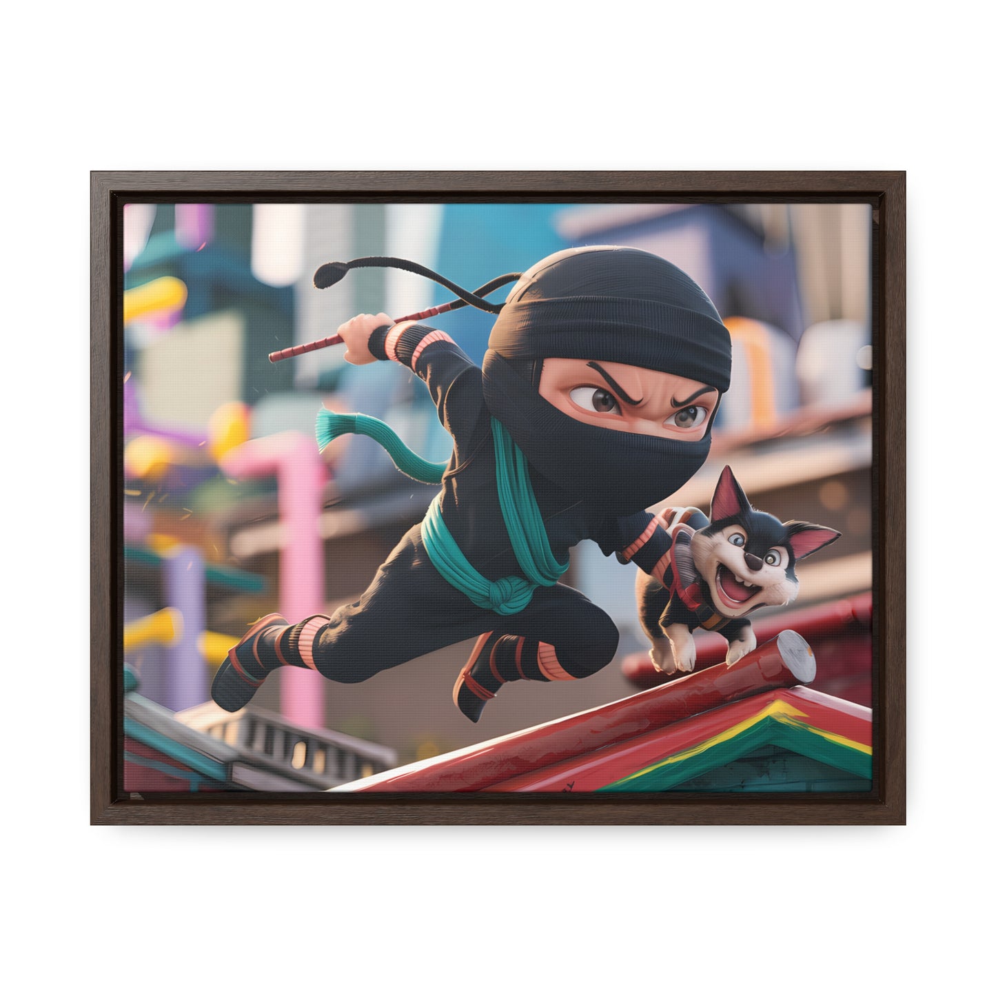 "Ninja and the Fearless Pup" - Gallery Canvas Wraps, Horizontal Frame