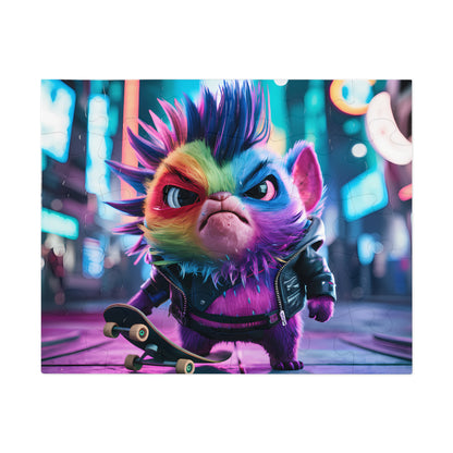 Punk Rock Skater Feline in Neon City - Jigsaw Puzzle (30, 110, 252, 500,1000-Piece)