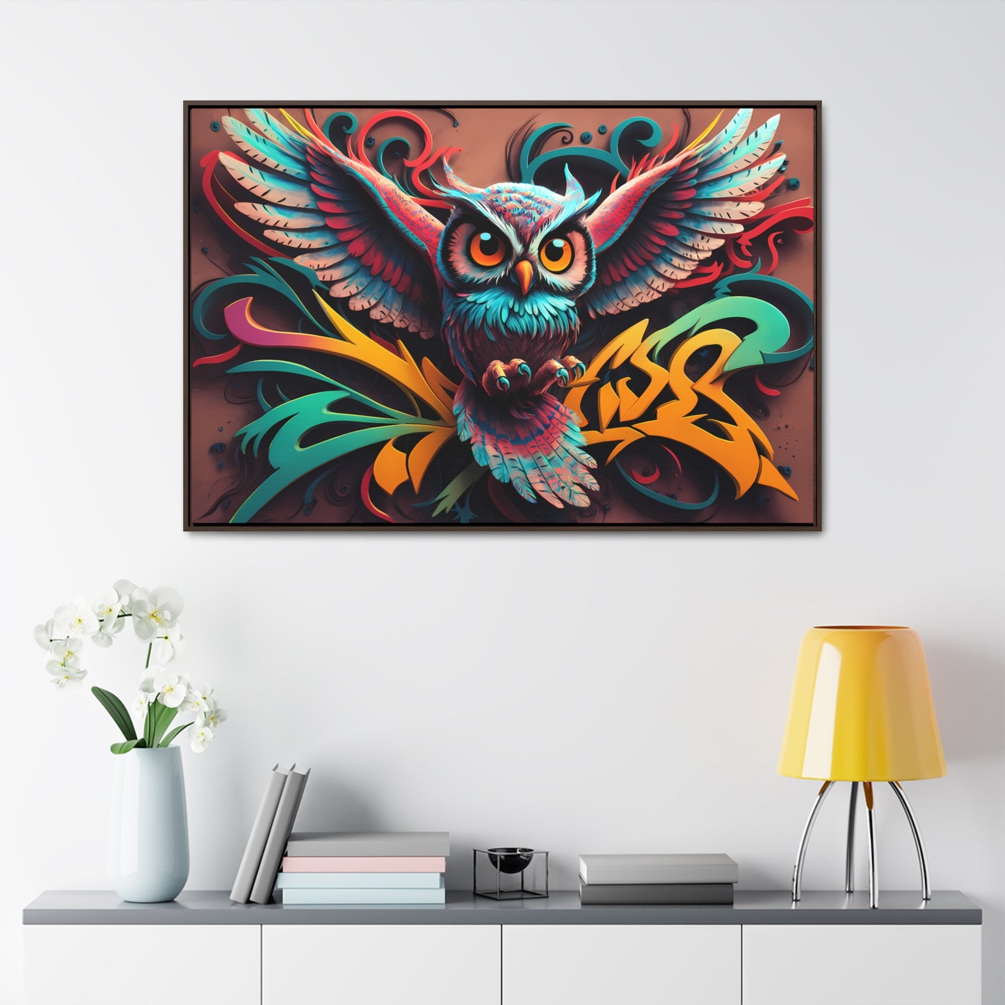 Vibrant Owl Symphony - Gallery Canvas Wraps, Horizontal Frame