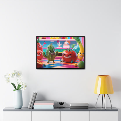 "Kitchen Showdown: The Produce Gang" - Gallery Canvas Wraps, Horizontal Frame