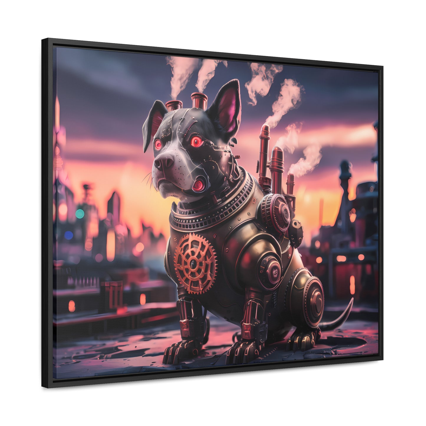 Cyber Canine: Steampunk Sentinel - Gallery Canvas Wraps, Horizontal Frame