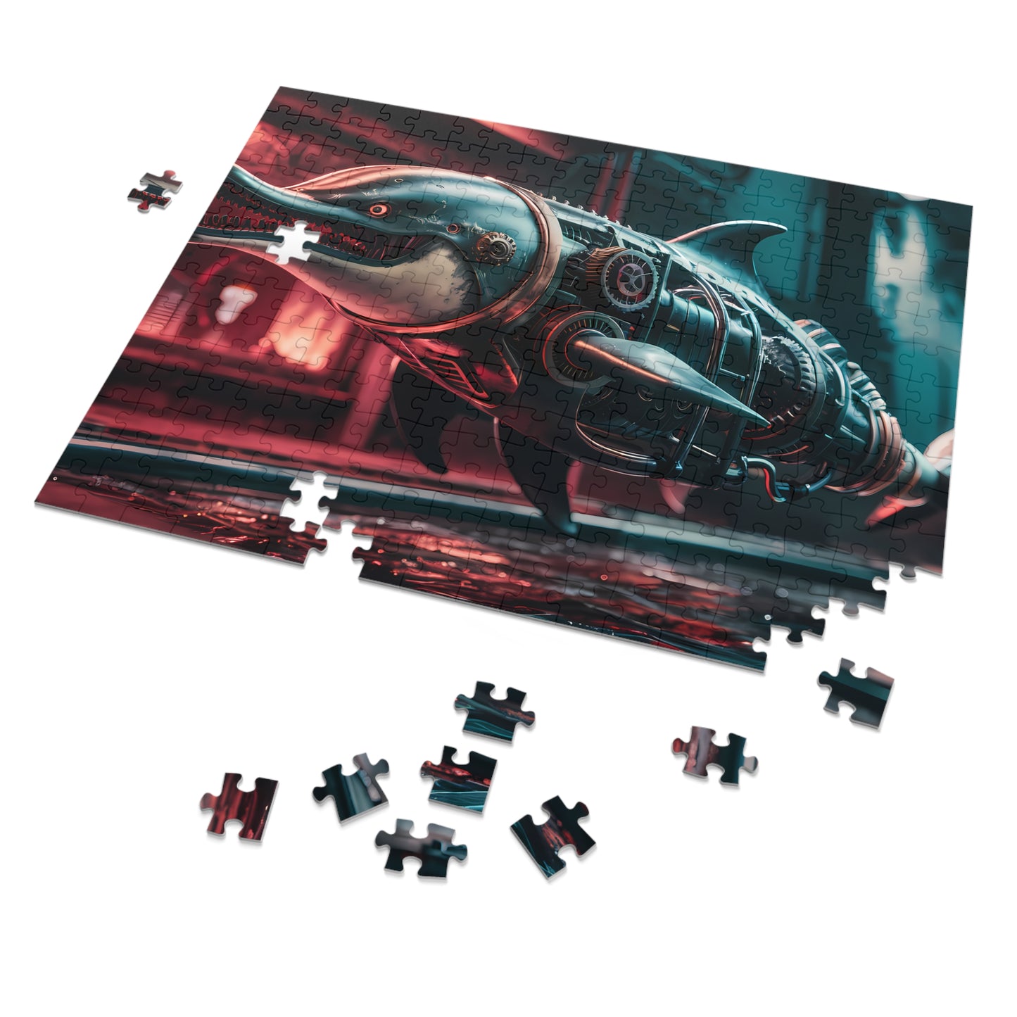 "Cybernetic Predator: The Steampunk Dolphin" - Jigsaw Puzzle (30, 110, 252, 500,1000-Piece)