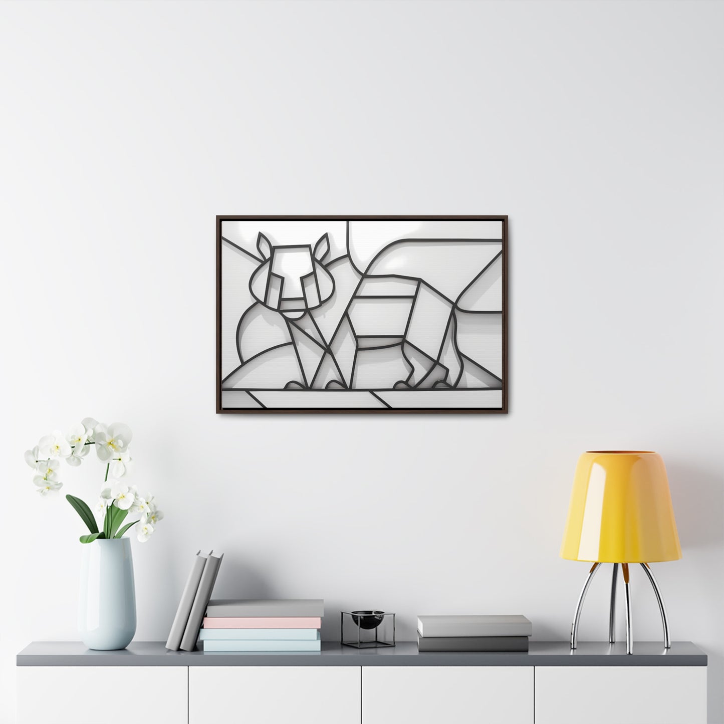 Geometric Rhino in Monochrome - Gallery Canvas Wraps, Horizontal Frame