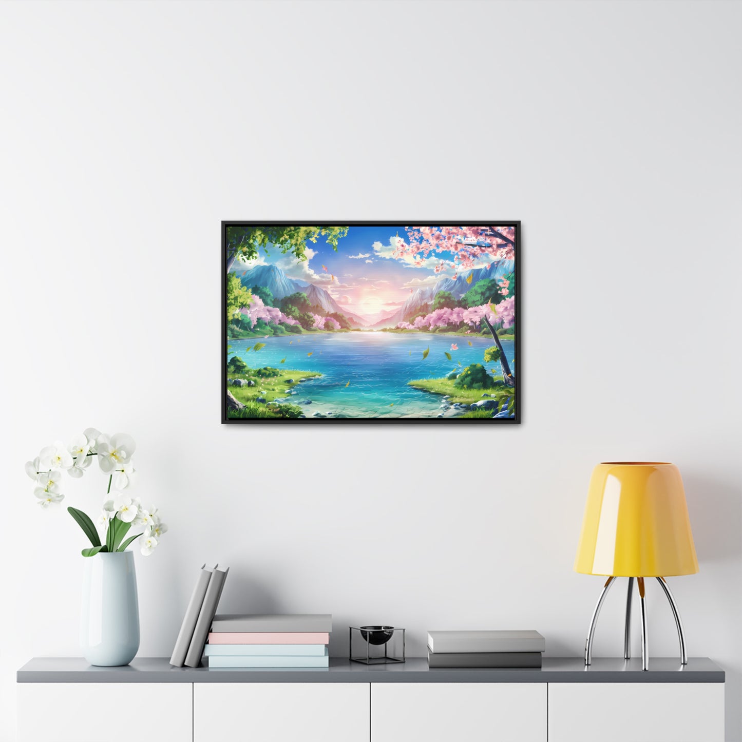 Serene Sunrise Over Blossoming Lake - Gallery Canvas Wraps, Horizontal Frame