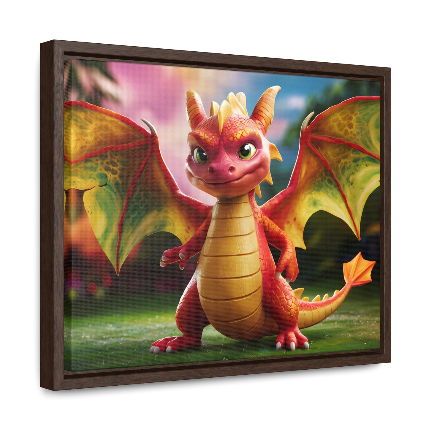 "Playful Baby Dragon in a Magical Forest" - Gallery Canvas Wraps, Horizontal Frame