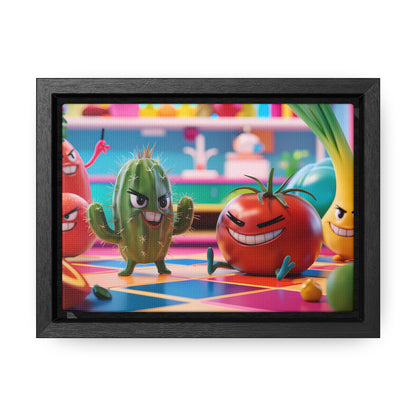 "Kitchen Showdown: The Produce Gang" - Gallery Canvas Wraps, Horizontal Frame