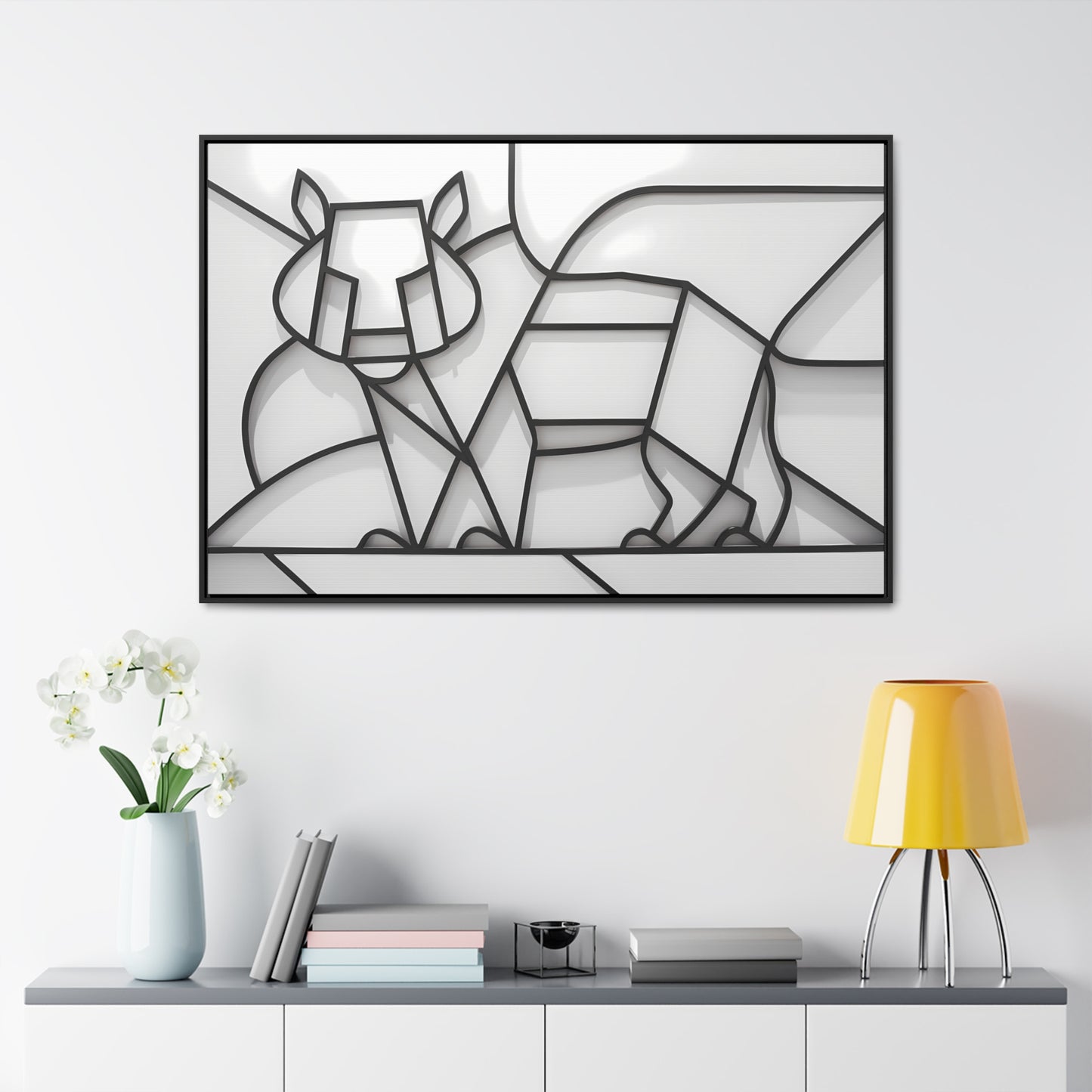 Geometric Rhino in Monochrome - Gallery Canvas Wraps, Horizontal Frame