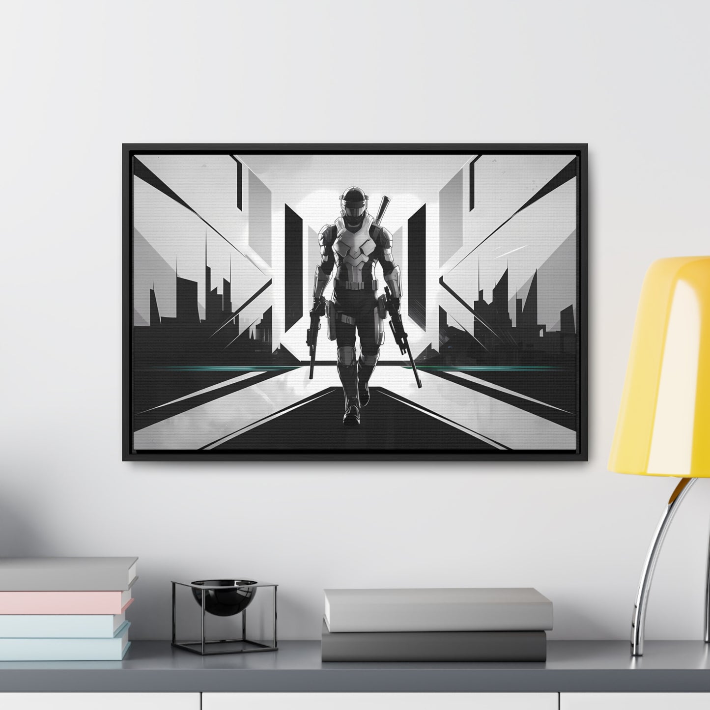 Sentinel of the Neon Metropolis - Gallery Canvas Wraps, Horizontal Frame