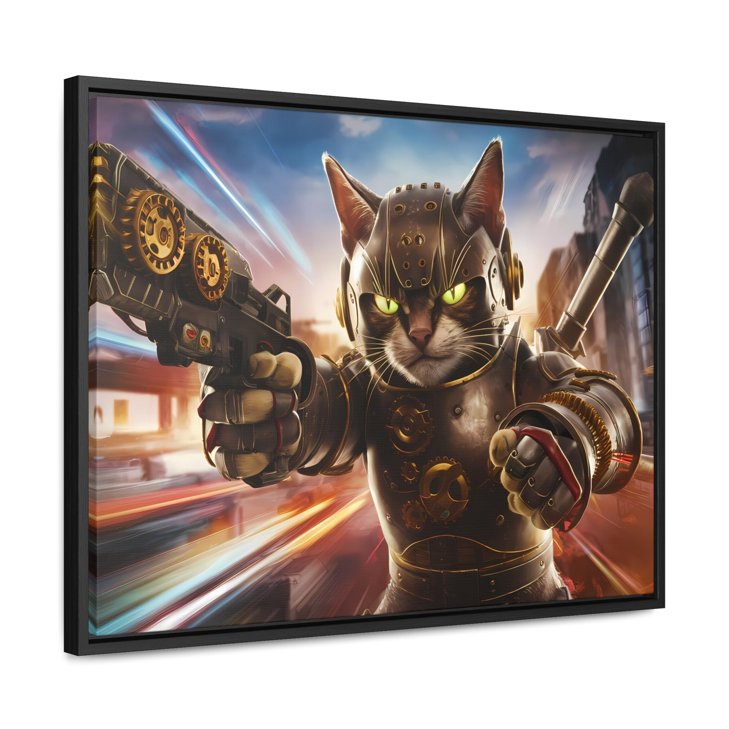 Cyberpunk Cat Warrior - Gallery Canvas Wraps, Horizontal Frame