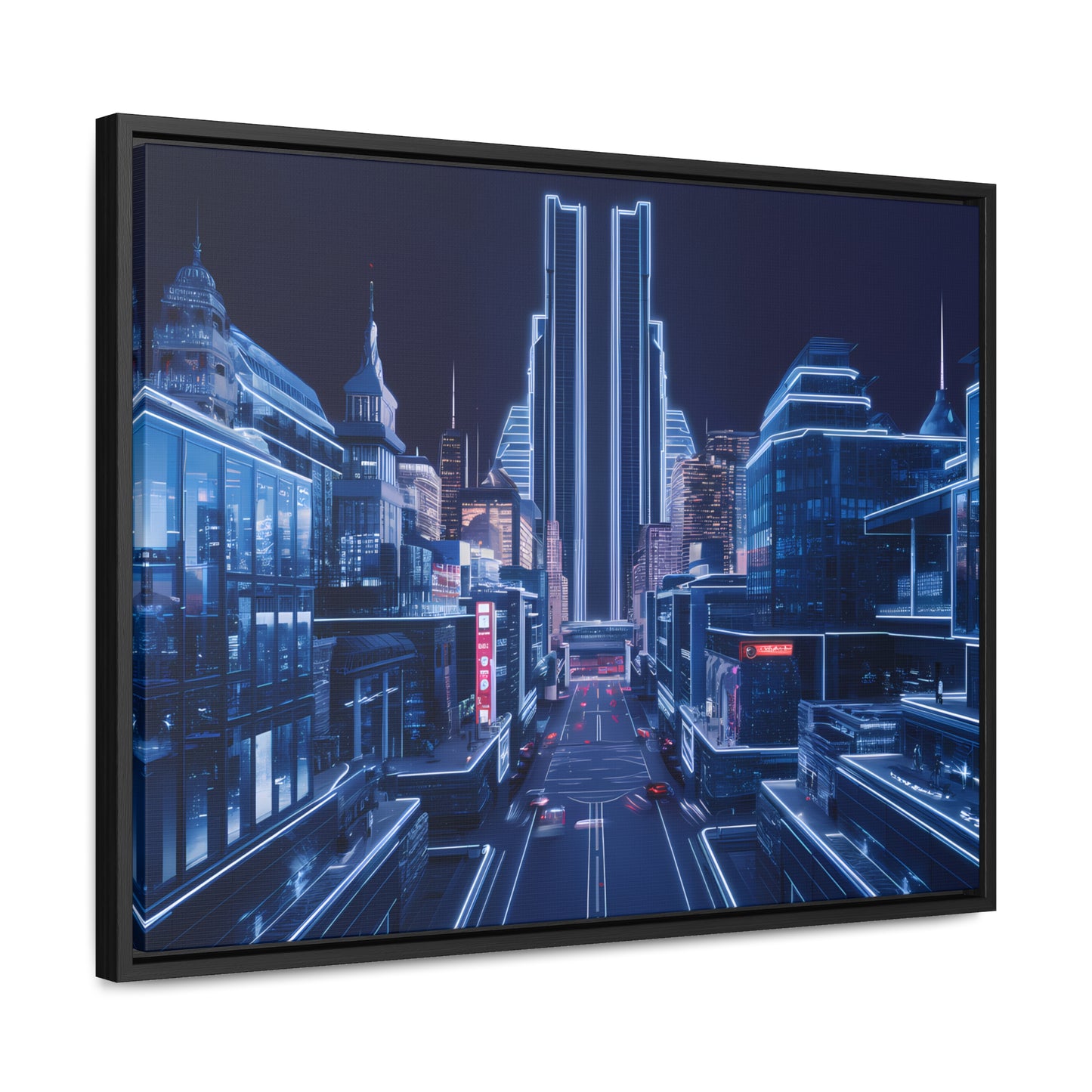 Neon Cityscape at Midnight - Gallery Canvas Wraps, Horizontal Frame