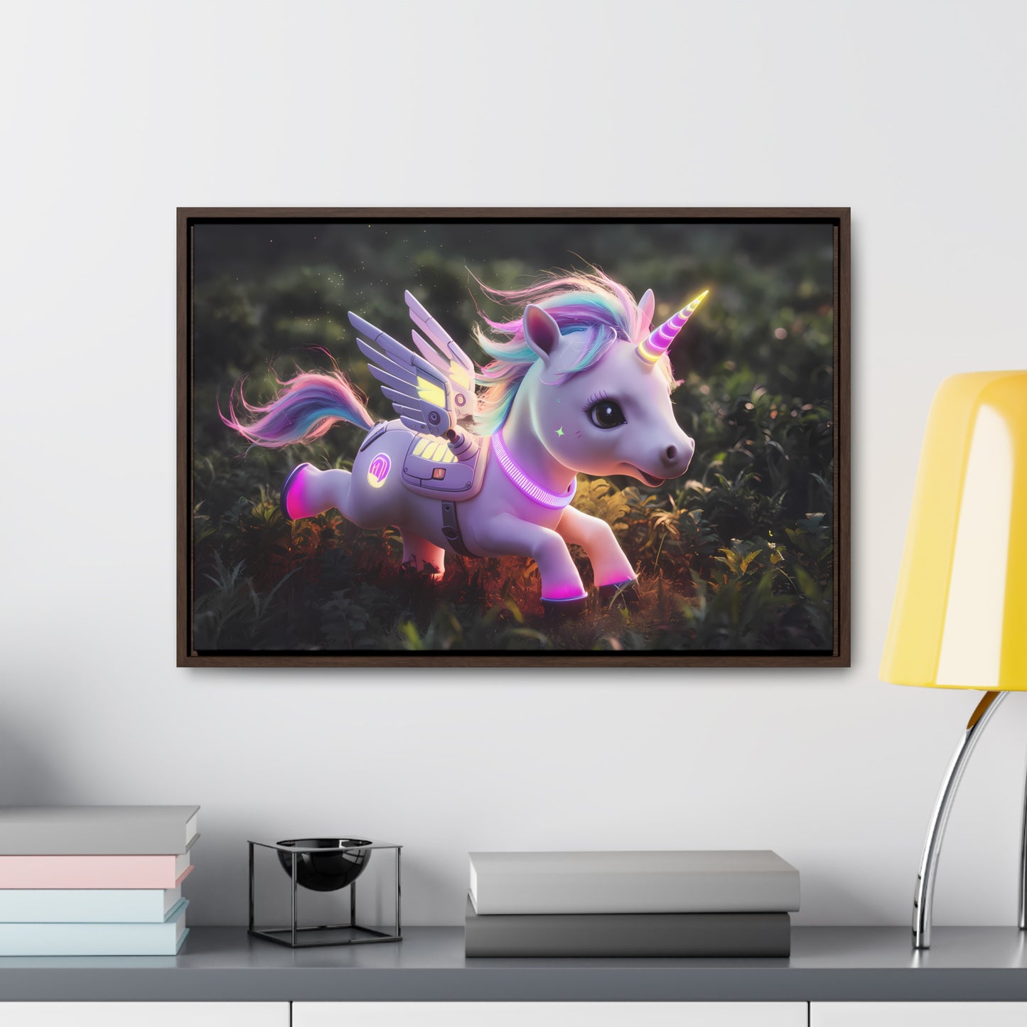 "Cybernetic Unicorn's Twilight Adventure" - Gallery Canvas Wraps, Horizontal Frame