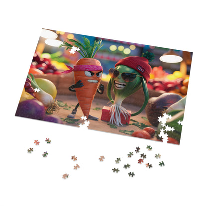 "Veggie Showdown: Carrot vs. Cool Onion" - Jigsaw Puzzle (30, 110, 252, 500,1000-Piece)