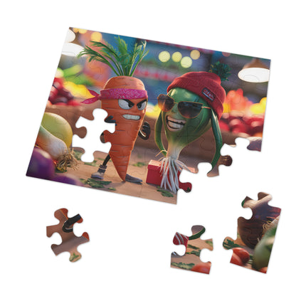 "Veggie Showdown: Carrot vs. Cool Onion" - Jigsaw Puzzle (30, 110, 252, 500,1000-Piece)