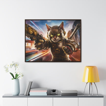 Cyberpunk Cat Warrior - Gallery Canvas Wraps, Horizontal Frame