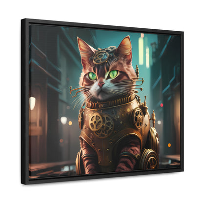 Clockwork Feline: Guardian of the Neon Alley - Gallery Canvas Wraps, Horizontal Frame