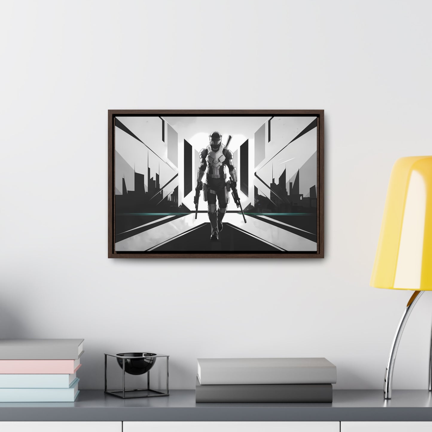 Sentinel of the Neon Metropolis - Gallery Canvas Wraps, Horizontal Frame