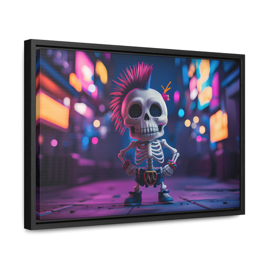 Punk Skeleton in Neon City - Gallery Canvas Wraps, Horizontal Frame