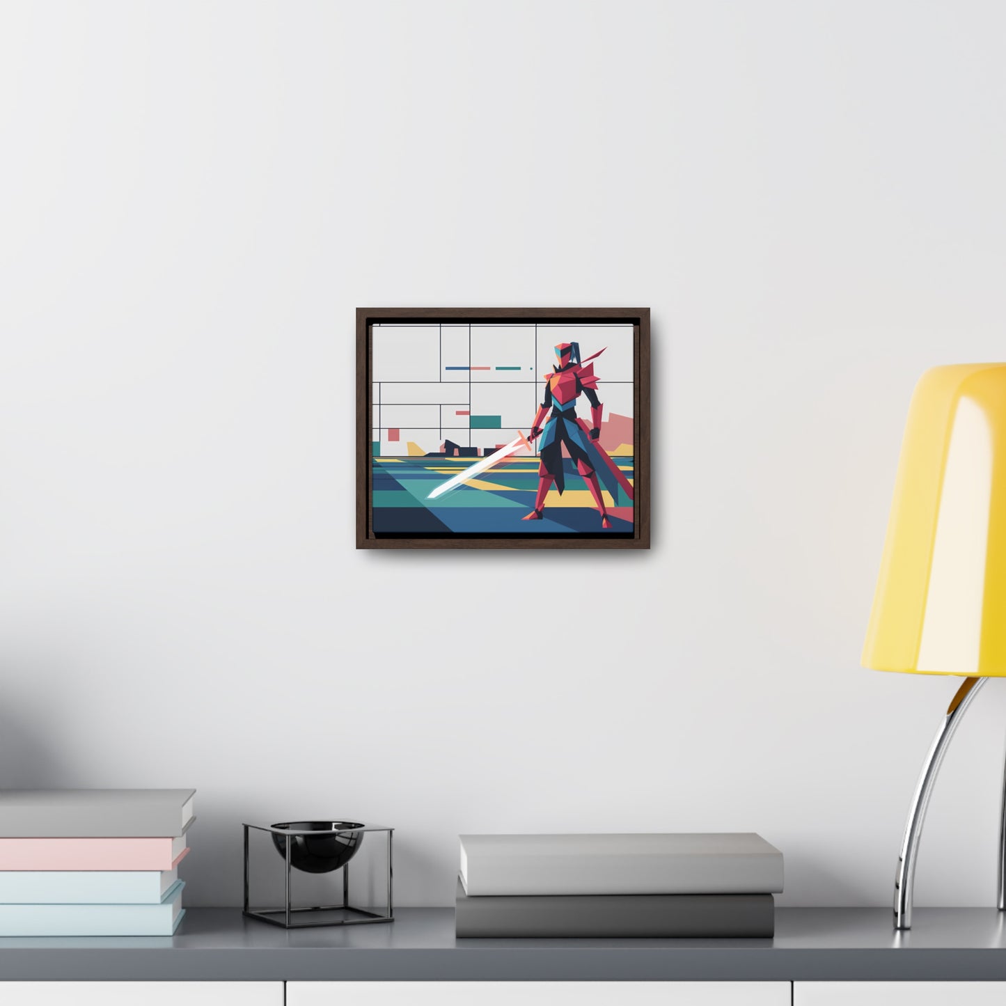 Neon Knight in a Digital Realm - Gallery Canvas Wraps, Horizontal Frame