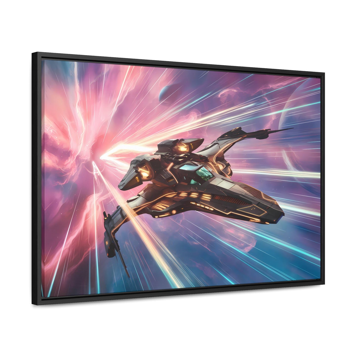 "Starship Through the Cosmic Rift" - Gallery Canvas Wraps, Horizontal Frame