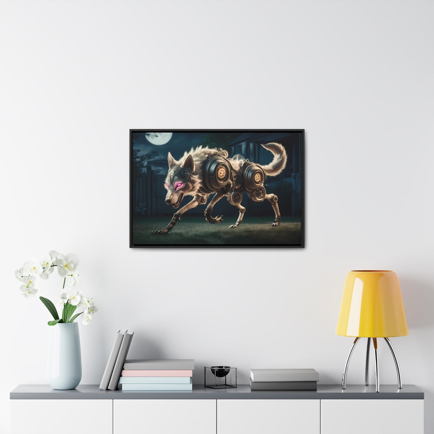 Cyberwolf Under the Moon - Gallery Canvas Wraps, Horizontal Frame