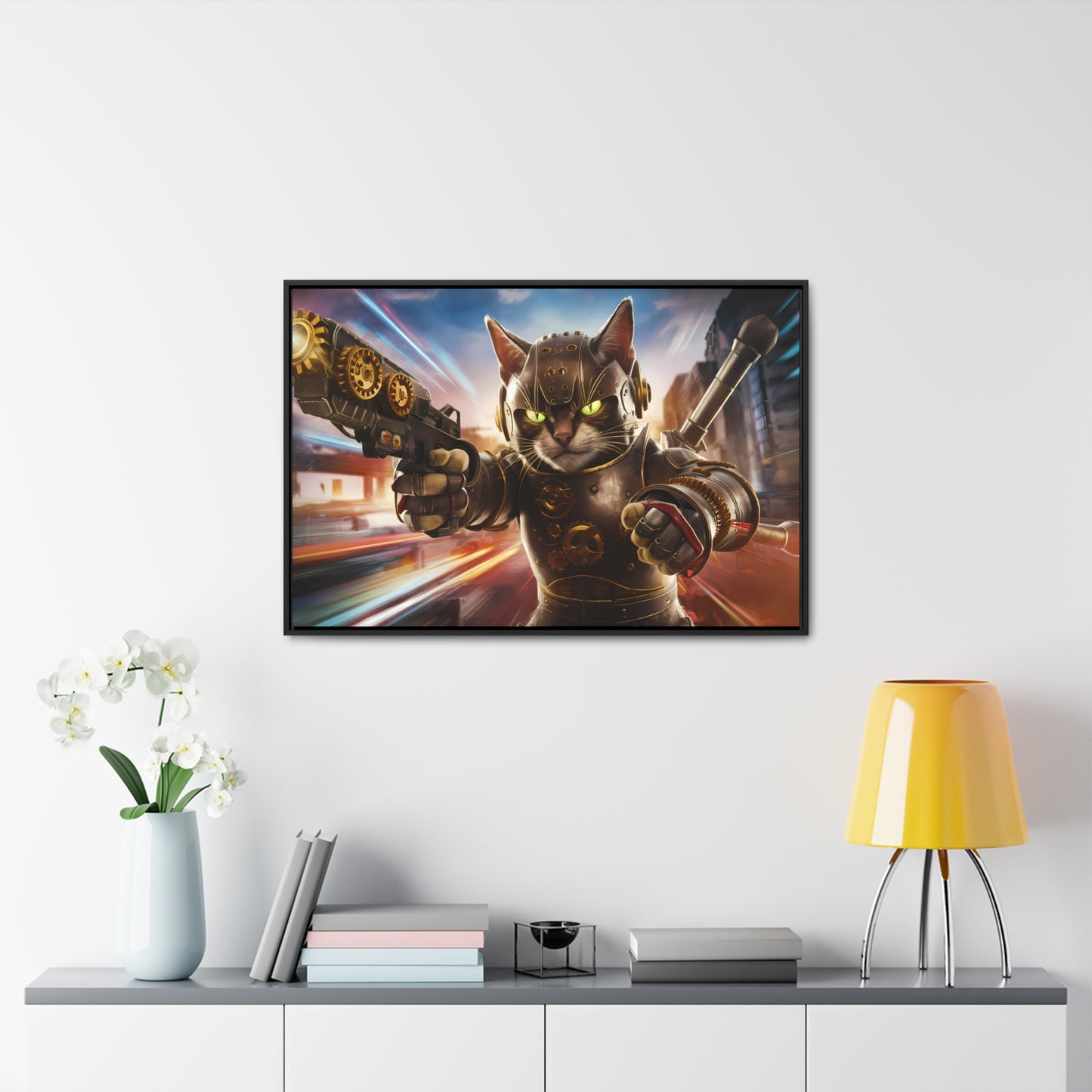 Cyberpunk Cat Warrior - Gallery Canvas Wraps, Horizontal Frame