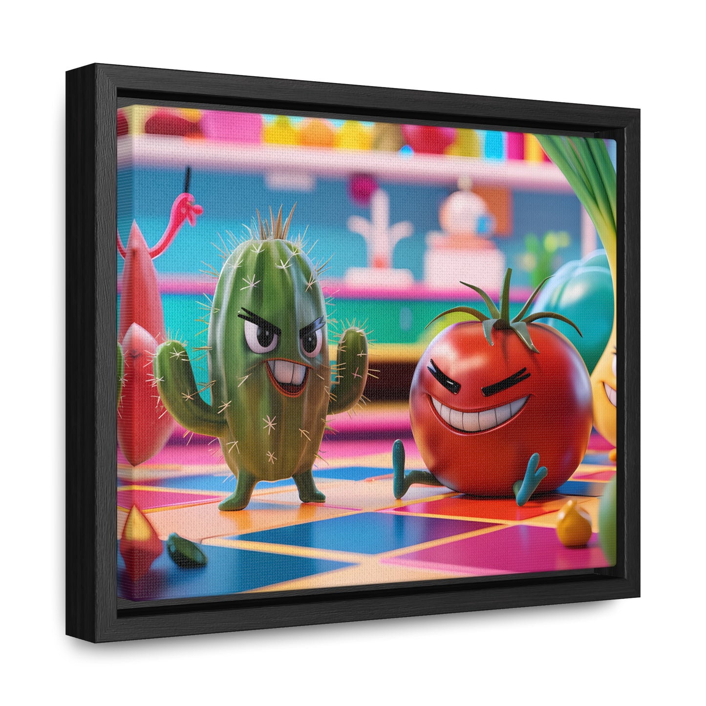 "Kitchen Showdown: The Produce Gang" - Gallery Canvas Wraps, Horizontal Frame