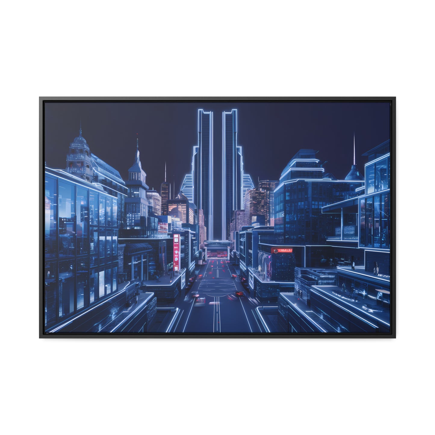 Neon Cityscape at Midnight - Gallery Canvas Wraps, Horizontal Frame