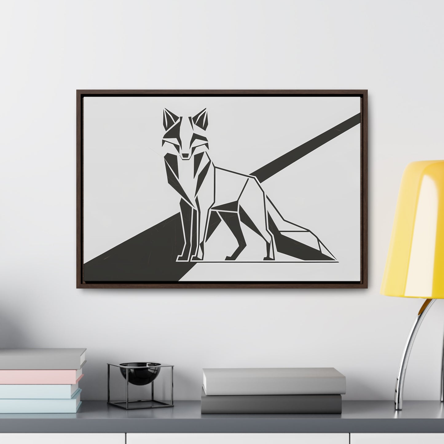 Geometric Fox in Black and White - Gallery Canvas Wraps, Horizontal Frame