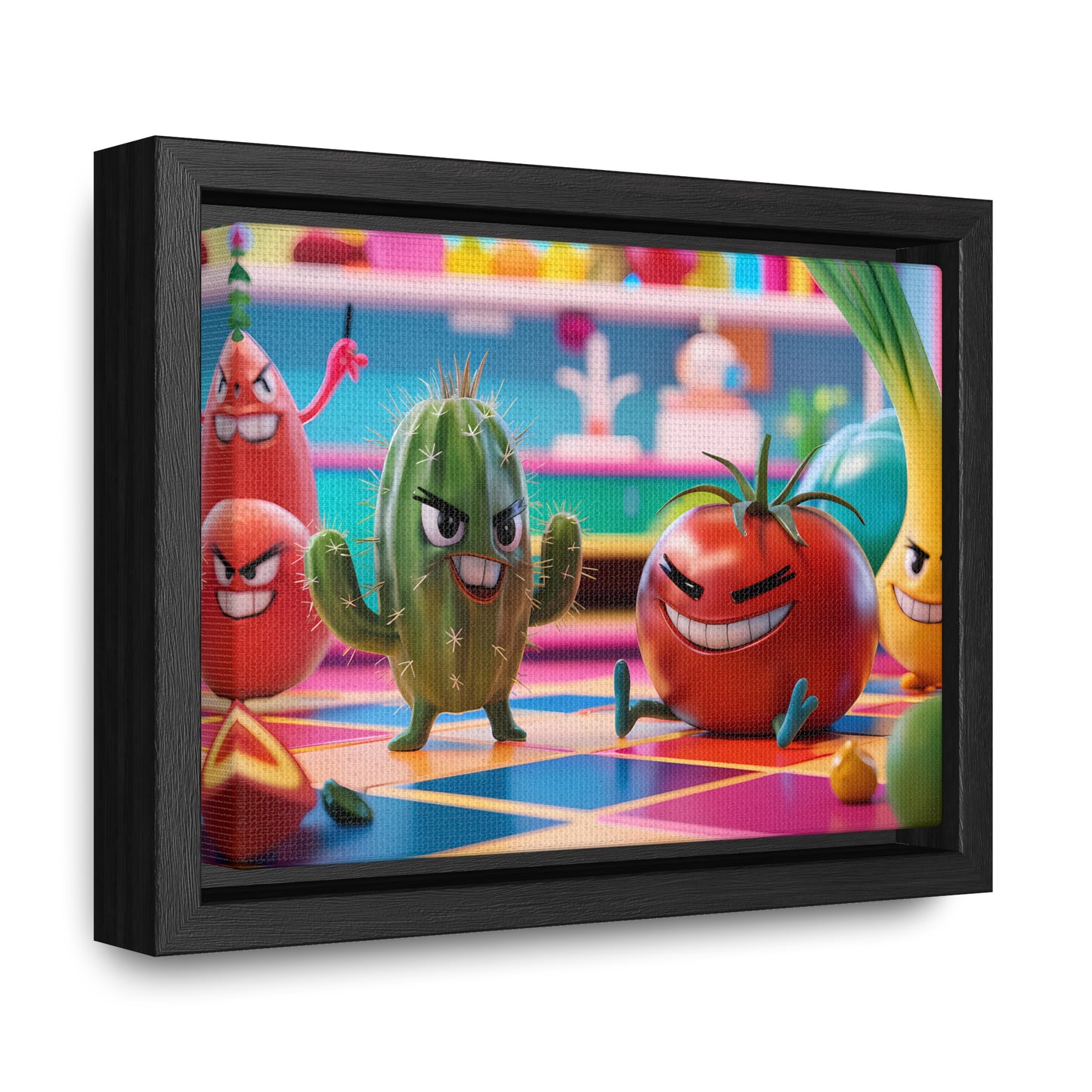 "Kitchen Showdown: The Produce Gang" - Gallery Canvas Wraps, Horizontal Frame