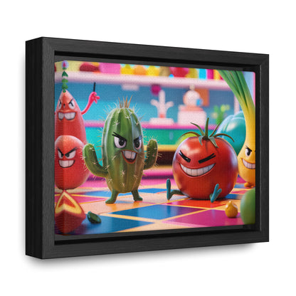 "Kitchen Showdown: The Produce Gang" - Gallery Canvas Wraps, Horizontal Frame