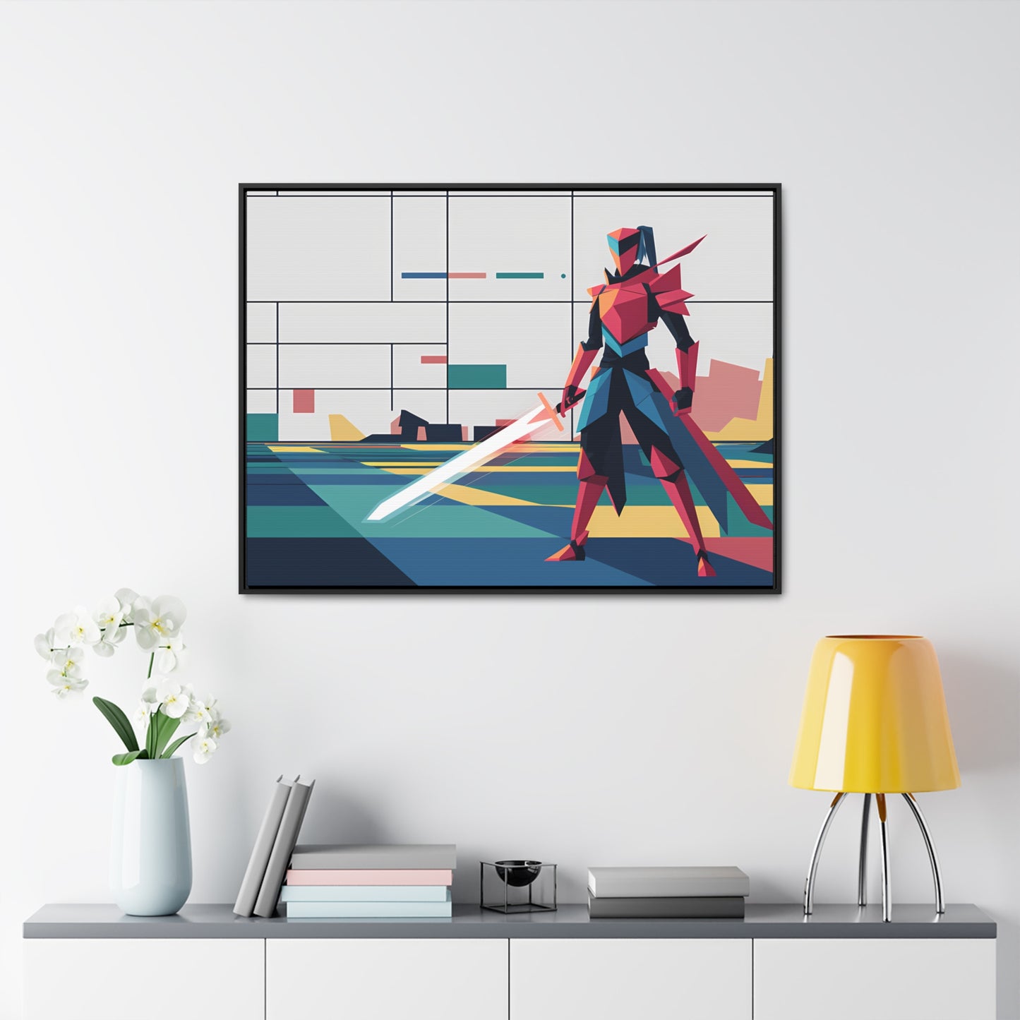 Neon Knight in a Digital Realm - Gallery Canvas Wraps, Horizontal Frame