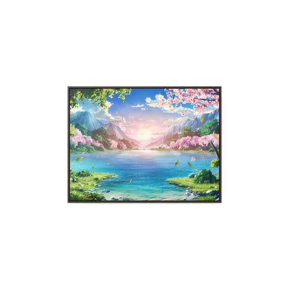 Serene Sunrise Over Blossoming Lake - Gallery Canvas Wraps, Horizontal Frame