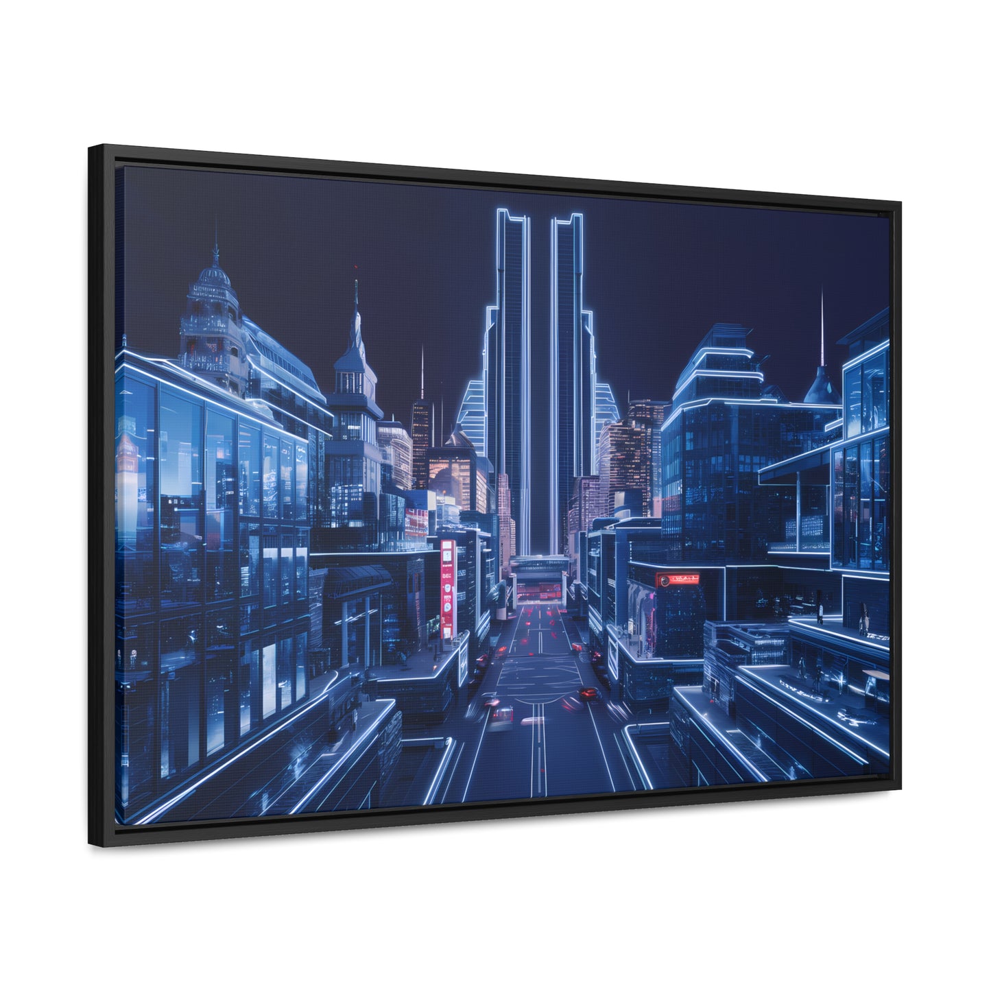 Neon Cityscape at Midnight - Gallery Canvas Wraps, Horizontal Frame