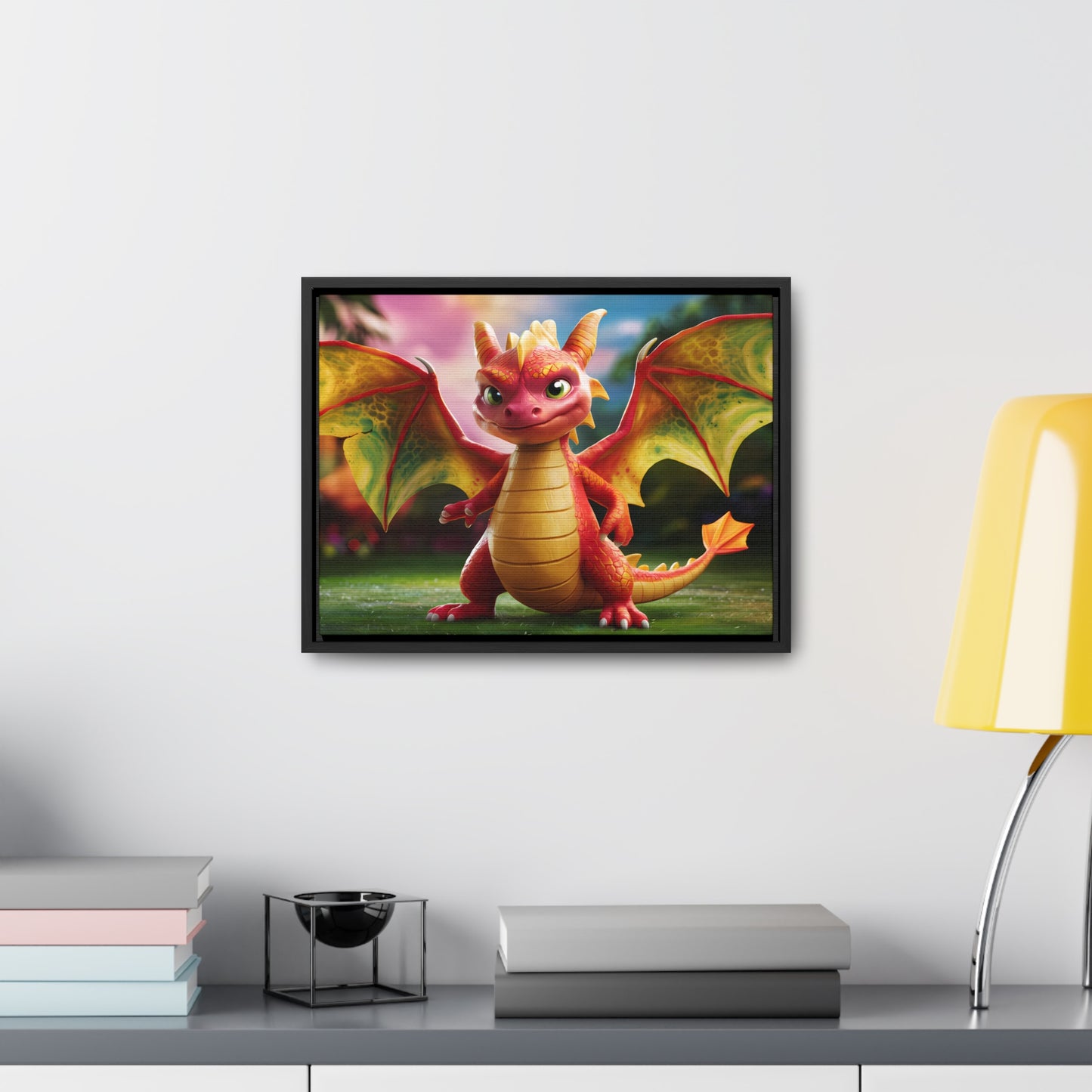 "Playful Baby Dragon in a Magical Forest" - Gallery Canvas Wraps, Horizontal Frame