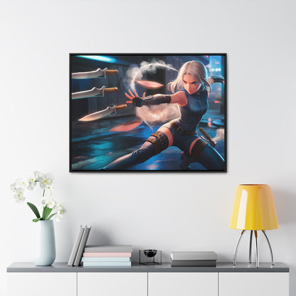 Blade Dancer in the Neon Shadows - Gallery Canvas Wraps, Horizontal Frame