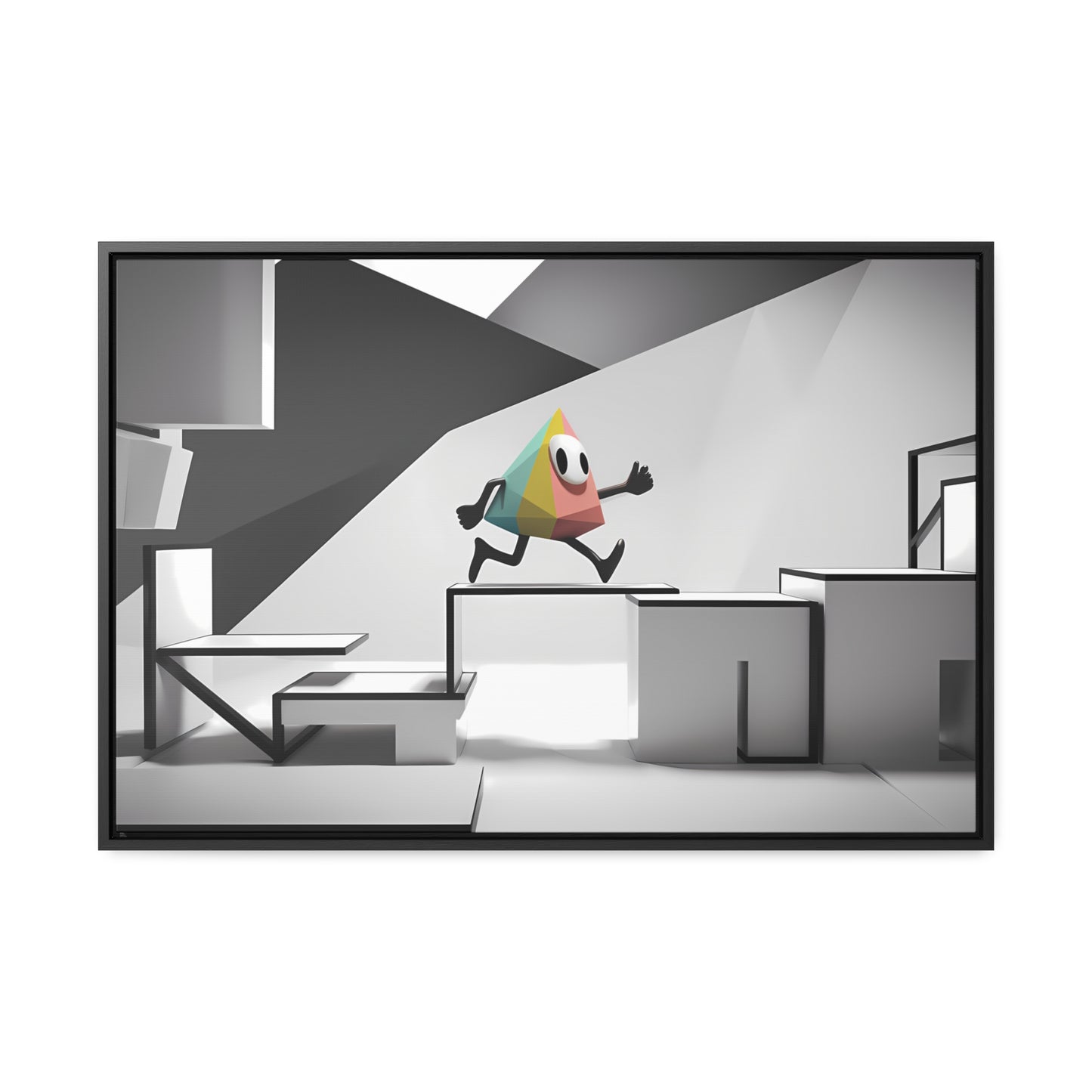 Geometric Adventure in Monochrome World - Gallery Canvas Wraps, Horizontal Frame