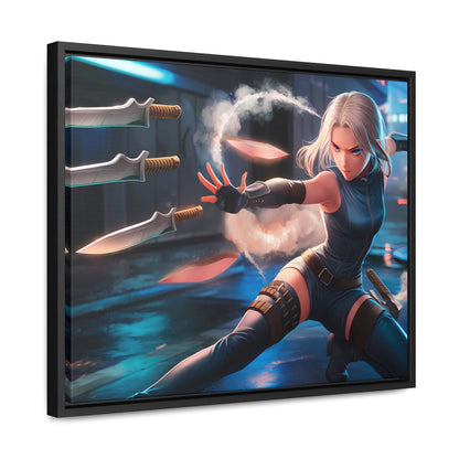 Blade Dancer in the Neon Shadows - Gallery Canvas Wraps, Horizontal Frame